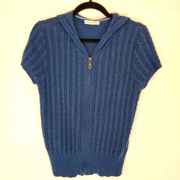 Aeropostale Sweaters - Aeropostale blue zip up hooded short sleeve cardigan size medium